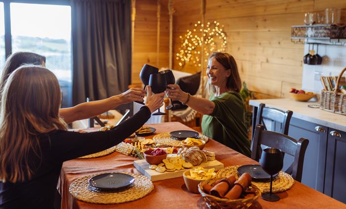 Rhiw Wood Treehouses. Open Kitchen and dining area.